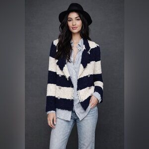 NWT Free People Blue and Cream Stripe Coat of Arms Jacket Cardigan